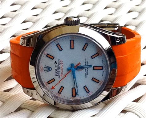 watch band orange rolex milgaus|rolex milgauss rubber band.